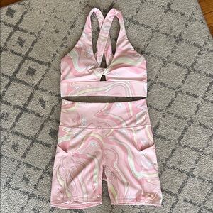 Fabletics Pink and Yellow Sports Bra